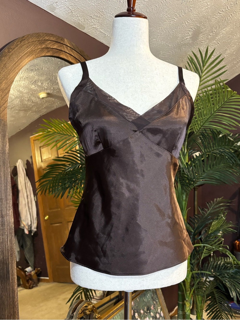 Satin V-Neck Cami in Deep Brown